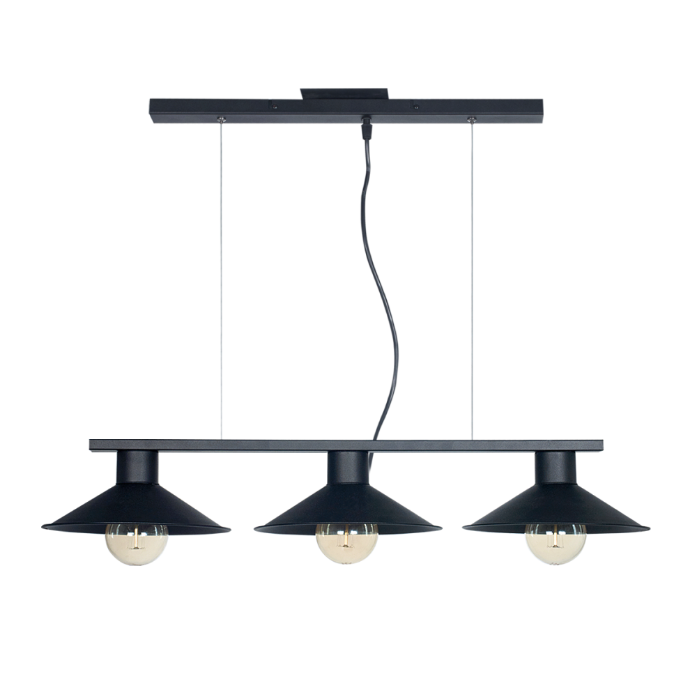 COLGANTE DE CHAPA ECO 25CM 3 LUCES C/REGLETA NEGRO 7686-02